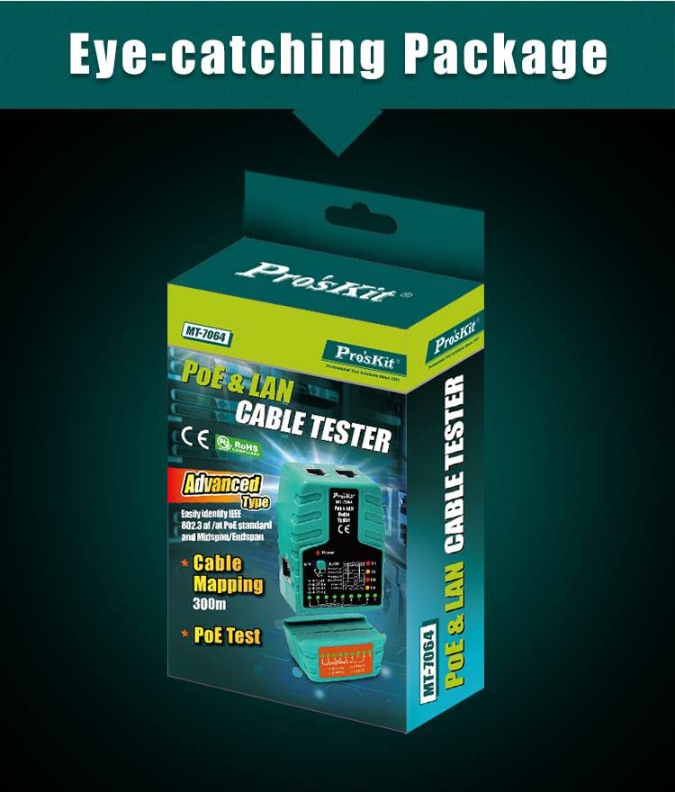 Miniatura 7 de Pro'sKit Probador de cables MT-7064 PoE y LAN Probador PoE-IEEE 802.3 afat Probador de cable estándar MidspanEndspan - RJ11RJ12RJ45(MT-7064)