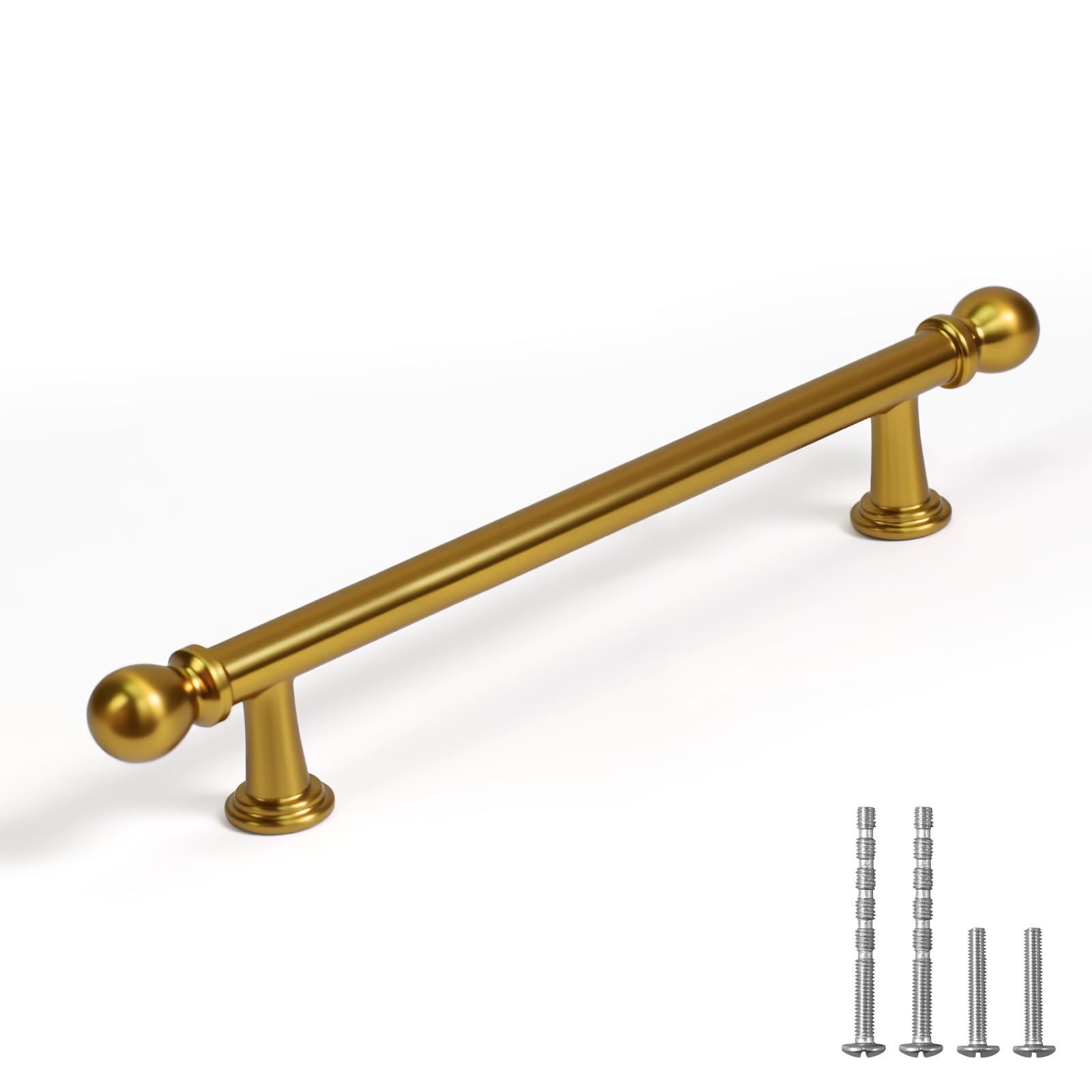 YAGU Paquete de 6 manijas de bronce champán para gabinete de cocina de 5 pulgadas (128 mm) con orificio central, color oro oscuro macizo, tiradores de cajón de tocador de bronce miel para armarios