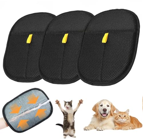 Image of 3pcs Pet Hair Removal Glove for Cats & Dogs, 2025 New Upgrade Efficient Grooming Gloves for Pet Hair, Reusable Cat Dog Electrostatic Hair Remover Grooming Glove Tool