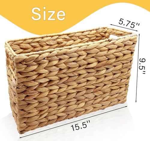 Nexboraque Handgewebter Zeitschriftenhalter Natur Zeitschriftenkorb Rack Wasserhyazinthe schmaler Korb Mülleimer 39,5 x 14,5 x 24 cm Zeitschriftenkorb Weidenkorb für Aufbewahrung Badezimmer Büro