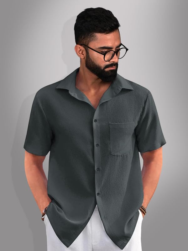 Image of Tee Projekt Solid Shirt for Men's ||Pop corn Shirt|| Solid Shirt for Men's|| Casual Shirt for Men||Half Sleeve Spread Collar Shirt for Men|| Pack of-2