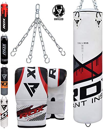 RDX Punching Bag UNFILLED Set Kick Boxing Heavy MMA Training with Gloves Punching Mitts Hanging Chain Muay Thai Martial Arts 4FT 5FT