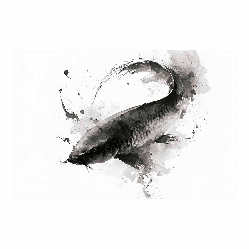 HOQIU Black And White Prints Brush Ink Koi Painting canvas wall art, painting and decor, for Living Room Bedroom Home Decoration(Multicolor)-60x80cm Unframed