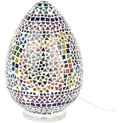 Lampara Arabe Sobremesa BY SIGRIS Signes Grimalt Lampara Marroquí Huevo Multicolor de Cristal Vidrio | Lámpara de Sobremesa Lampara Mesa De Noche Lamparas Marroqui 20x1x1cm