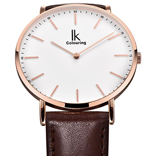 IK Slim Ø40mm Armbanduhr Herren Damen Ultra-flach Leder-Armband – Bild 4