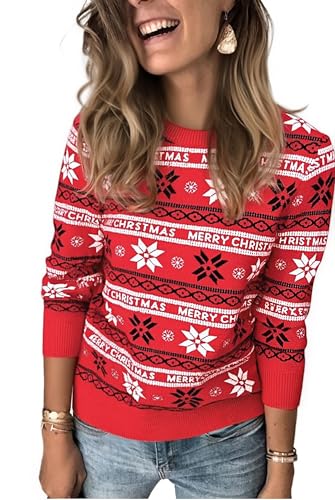Saodimallsu Weihnachtspullover Damen Christmas Sweater Rundhals...