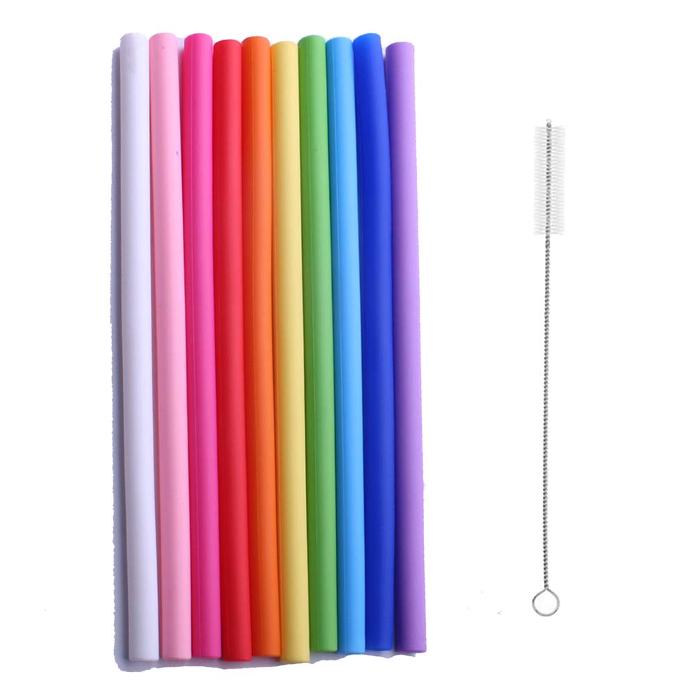 Enwinner Reusable Silicone Drinking Straws, Extra Long Flexible Straws with Cleaning Brushes for 30 oz Tumblers RTIC/Yeti - Bpa-Free - No Rubber Tast (Multi, 10-straigth-Silicone)