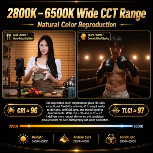 Luz de Vídeo Godox ML100Bi con 33200 Lux de Potencia Regulable y Alta Fidelidad de Color CRI 97 5