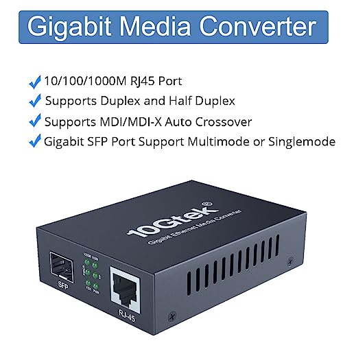 Image of 2 Pack Gigabit SFP to RJ45 Fiber Media Converter, Fiber to Ethernet Converter, 10 /100 /1000Mbps RJ45 Port to 1000Mbps Open SFP Port, up to 120km, Auto-Negotiation, Durable Metal Casing