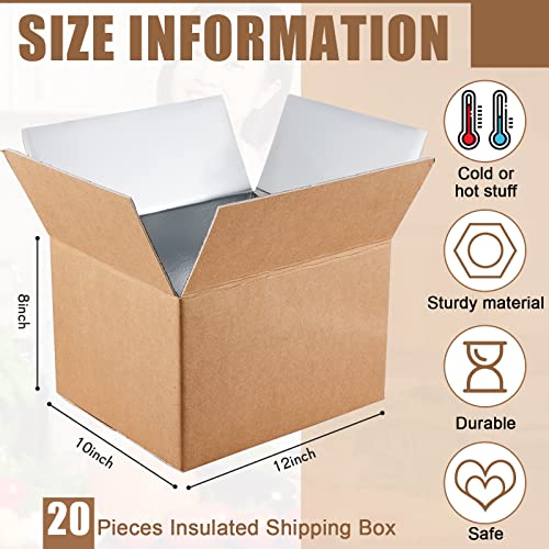 20 Pcs Insulated Shipping Box For Shipping Frozen Food 12" X 10" X 8" Cold Shipping Boxes Cooler Box Aluminum Moving Box Mailing Carton For Fresh Seafood Milk Meat Delivery Packaging (Kraft Color) #TOP1