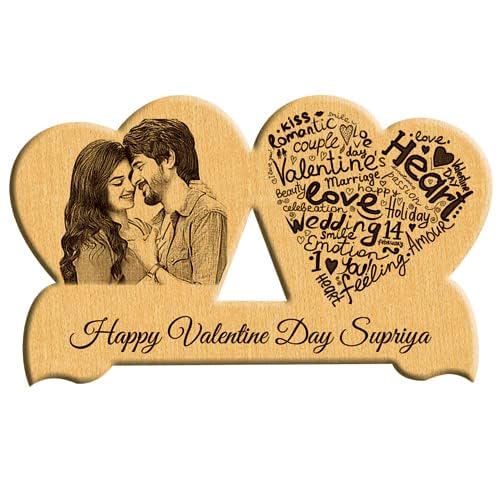 Engrave India Personalized Gift Customise Heart Shape wooden frame For