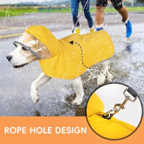 Image of Qpets Dog Rain Coat, Monsoon-Proof Waterproof Design with Clear Wide Brim Hood, Reflective Rim & Adjustable Elastic Leg /Belly Straps, Lightweight Anti-Wind Coat for Large Breeds, Outdoor Hikes (XL)