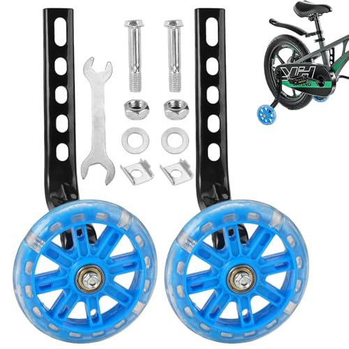 2 Pieces Stabilisers for Bike,11cm Blue Bicycle Training Wheels for Bikes,Light-Up bike Wheel Stabilizer,bike Stabilisers,Adjustable Bike-Training Wheels,for 12/14/16/18/20 Inch Bicycle