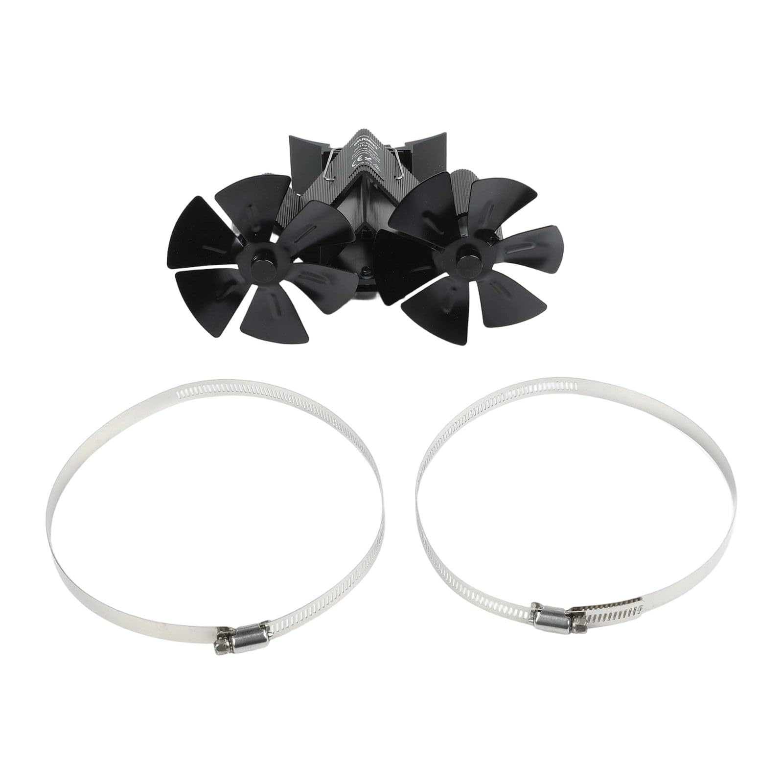 Wandmontierter Doppelkopf-Ofenventilator für Kamine, 12 Flügel, stromloser Wärmeverteiler, leiser Aluminium-Ofenventilator mit verstellbarer Klemme, schwarz