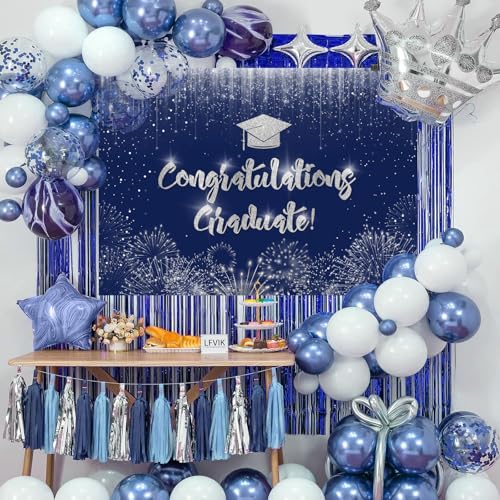 Fondo Fotográfico Graduación Azul Plata 7x5ft miniatura 2