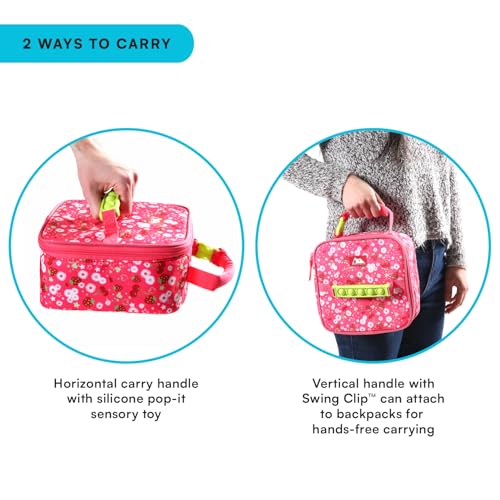 Image of Arctic Zone Kids Lunch Box Combo with Fidget Handle, Very Berry Cherry | Kids lunch box with reusable gel ice pack and sandwich container, fidget handle, 2 compartment cooler for school or travel