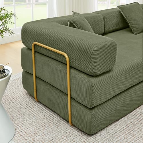 Image of HANXIN 108 inch Modular Sectional Sofa, Futon Convertible Sofa Bed,Oversized Corduroy Boneless Couch for Living Room,Floor Loveseat Sleeper with Pull Out Bed,Free Combination,No Assembly Required (Green)