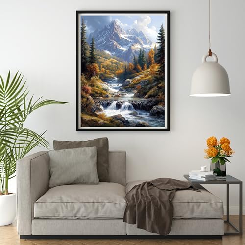 Image of 14ct Counted Cross Stitch Kits for Adults Mountains Rivers Printed Stamped Cross Stitch Patterns Kits Cross Stitch Supplies (Mountains Rivers)