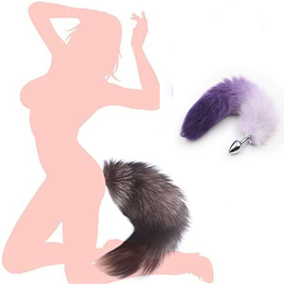 Ooiixx Butt Plug Fox Tail Cosplay Anal Plug Anal Butt Plug Adult Sex Toys for Beginner Women Men Couple (18" Black-1): 18"Purple-1