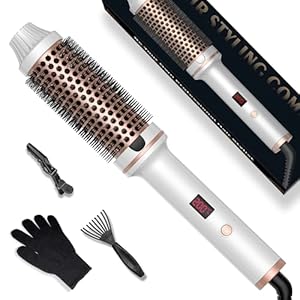 Thermal Brush, 3 in 1 Thermobürste 38mm, LCD Anzeige 120-200℃, Erhöhen Sie das Haarvolumen, Lose Locken, Glattes Haar, Leichte Kompakte Größe