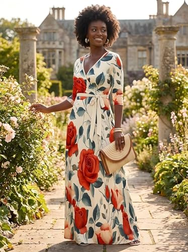 Image of PinkPatty Plus Size Maxi Dress for Women 3 /4 Sleeve Casual Long Dress