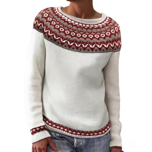 Fairisle - Jersey de punto térmico para mujer, talla grande, para invierno, cálido, vintage, nórdico, Fair Isle, suéteres de ganchillo para vacaciones, ropa de punto festiva, rosso, XL