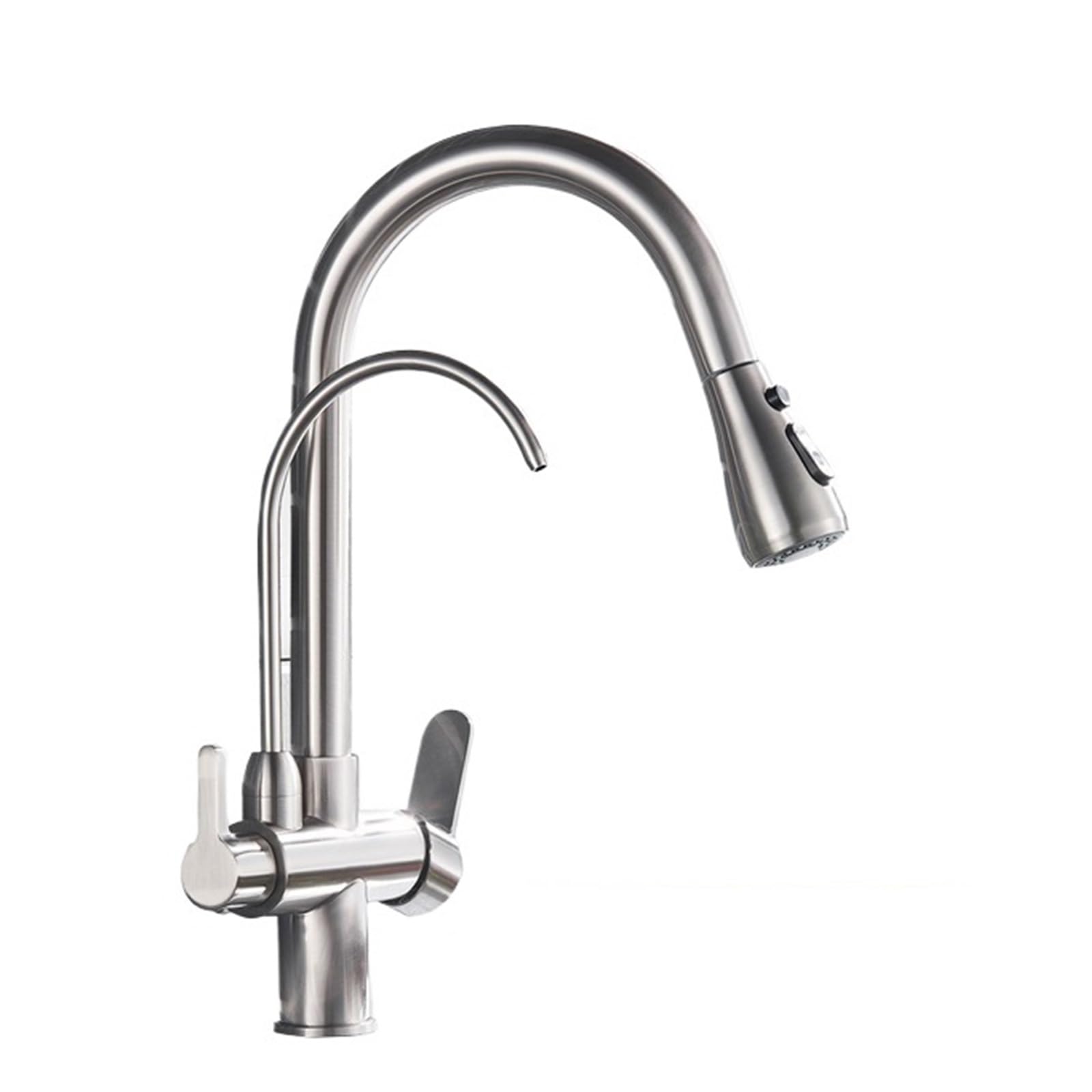 Filter Water Kitchen Faucet 2 in 1 Antique Brass Pull Out Nozzle Kitchen Purification Crane 2 Ways Swivel Mixer Tap(Brushed Nickel B)