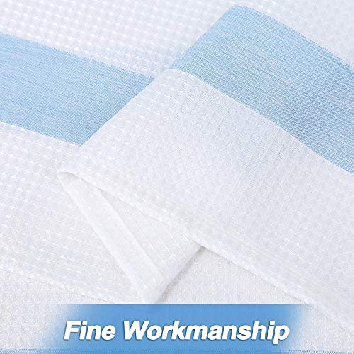 Haperlare Kitchen Tier Curtains Set, Yarn Dyed Striped Pattern Curtains For Kitchen Cafe Curtains Waffle Weave Textured Window Treatment Set Rod Pocket Half Window Curtain, 30" W X 24" L, Blue #TOP3