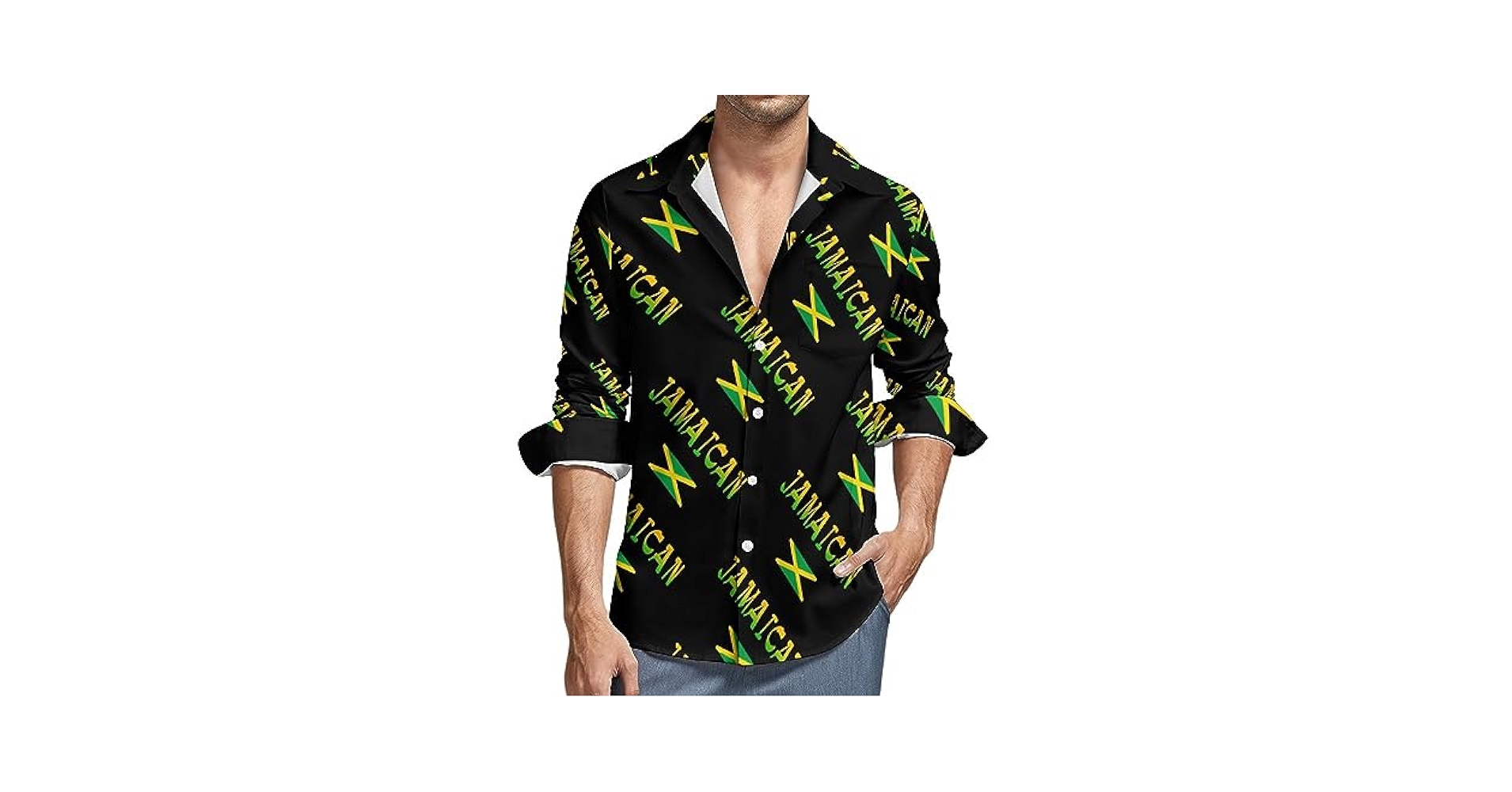 Amazon.com: Jamaican Flag Men's Long-Sleeve Button Down