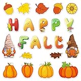 Whaline 2 Sheets Fall Thick Gel Clings Pumpkin Leaves Acorn Gnome Window Gel Decals Stickers Reusable Happy Fall Window Clings for Autumn Thanksgiving Home Classroom Window Decals Party Supplies Gift