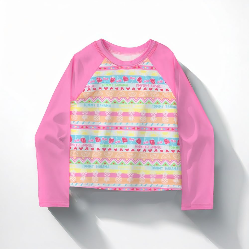 Tommy Bahama Girls 2-Piece Swimsuit Set, Long-Sleeved Rash Guard and Bikini Bottoms, Quick-Drying Swimwear for Kids