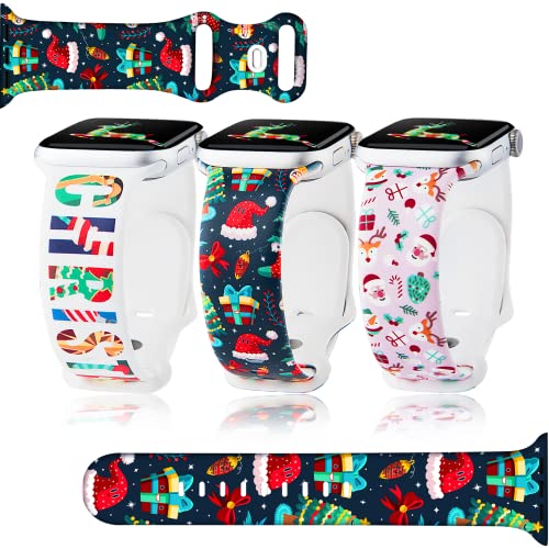 Christmas Band Compatible Apple Watch Women 3 Packs 42mm44mm45mm49mm,Soft Silicone Santa Reindeer Snowflake Snowman Xmas Tree elk Printed Wristband Strap for iphone Watch Series 8 7 6 5 4 3 2 1 SE