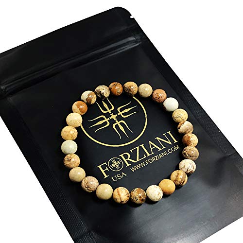 Forziani 8Mm Natural Jasper Beads Stretch Bracelet - Courage And Determination - High Quality Brown Gemstone Beaded Men Women Unisex Bracelet - Adjustable Size - Made In Usa #TOP1