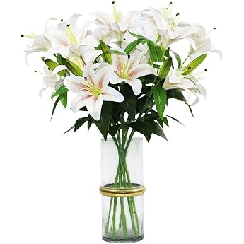 olrla 60 cm long artificial lilies 4 stems total 8 flower heads 4 buds 3 d artificial tiger lily flowers for wedding home hotel office decoration gradient champagne