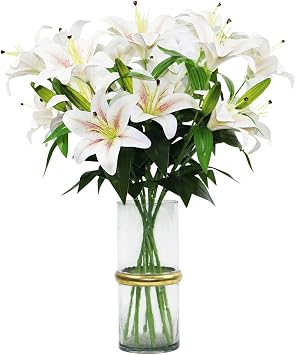 Olrla 60cm Long Artificial Lily Flowers 4pcs for Home, Office Decor | long stem, champagne, flexible bendable Wire Stems, easy maintenance, long-Lasting Beauty, DIY arrangement
