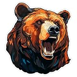 Grizzly Bear Sticker 4 Inch North American Bear Ursus Arctos - Waterproof Animal Vinyl Decal for Laptop Water Bottle Car Tumbler - Durable Aesthetic Long-Lasting Stickers for Adults ID44990