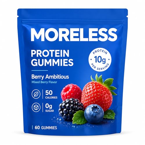 Tiktrove Moreless Protein Gummies 10g Protein per Serving 0g Total Sugar No Sugar Alcohols 50 Calories per Serving Gluten Free 60 Fruity Soft Gummies