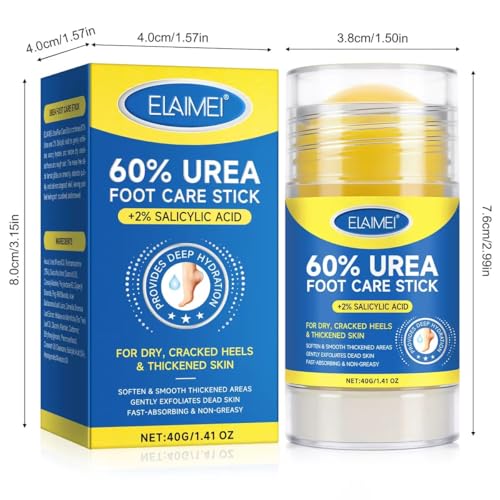 Generic 60% Urea Cream Stick plus 2% Salicylic Acid, Maximum Strength Urea Foot Cream Callus Remover for Dry Cracked Heels, Hands, Knees,Exfoliating Moisturizer, Dead Skin Remover Foot Balm 1.4oz (2 packs)