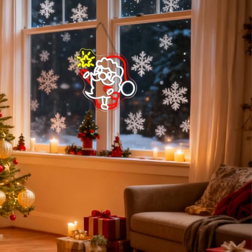 Image of LUCUNSTAR Christmas Neon Sign Dimmable LED Santa Claus raises stars Light up Sign for Bedroom USB Powered Home Party Living Room Cafe Bar Outdoor Wall Decor