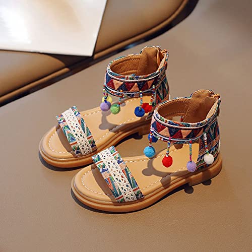 Girls Bohemian Ethnic Sandals Open Toe Comfortable Zip Back Roman Shoes Summer Retro Ethnic Style Flat Sandals4