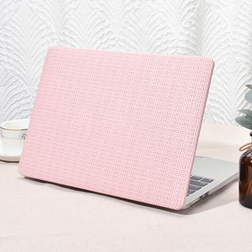 Seorsok Compatible with MacBook Air 13 inch Case 2022-2024 2025 A3240 M4 A2681 M2 A3113 M3 Touch ID, Elegant Leather Plastic Hard Case with Transparent Keyboard Cover, Pink Woven No Logo Cutout