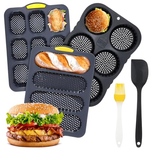 HANLANXUE 5 Pack Silicone Hamburger Bun Mold, 4/6/9 Cup Silicone