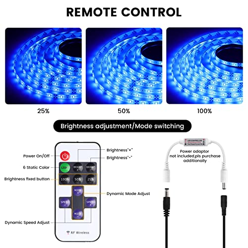 Drvenpt 12V Led Strip Lights,16.4Ft Dimmable Strip Lighting With Remote Control,300 Leds Cuttable Waterproof Tape Lights For Home,Kitchen,Party(Not Include Power Adapter) (Blue) #TOP1