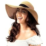 Women Floppy Sun Hat with Wide Brim—Foldable Roll-Up Straw Beach Hat UPF 50 Khaki