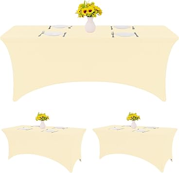 HAISIWLKJ 3 Pack Table Cloth 6ft Beige Tablecloths for Rectangle Folding Table Spandex Fitted Stretch Table Cover Wrinkle Resistant Washable Table Protector for Party, Wedding, Banquet, Festival.