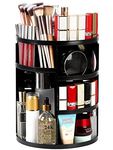 Syntus 360 Rotating Makeup Organizer, Diy Adjustable Bathroom Makeup Carousel Spinning Holder Rack, Large Capacity Cosmetics Storage Box Vanity Shelf Countertop, Fits Makeup Brushes, Lipsticks, Black #TOP6
