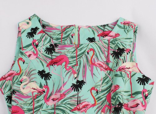 Wellwits Women's Tropical Leaf Flamingo Hepburn 1950s Vintage Swing Dress3