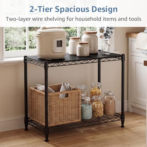 Image of DUMOS 2-Tier Metal Wire Storage Shelves, Adjustable Standing Storage Rack Shelf, Heavy Duty Steel Shelving Unit Organizers for Kitchen Bathroom Pantry Garage, 23.1 inch Wx13.1 Dx22.1 H, Black
