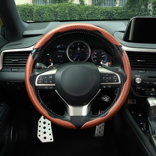 Image of Amiss 3pcs Carbon Fiber Anti-Skid Steering Wheel Cover, Waterproof & Segmented Butterfly Design, Universal 99% Vehicle Wheel Cover Protector, Car Interior Accessories (Champagne-3pcs)
