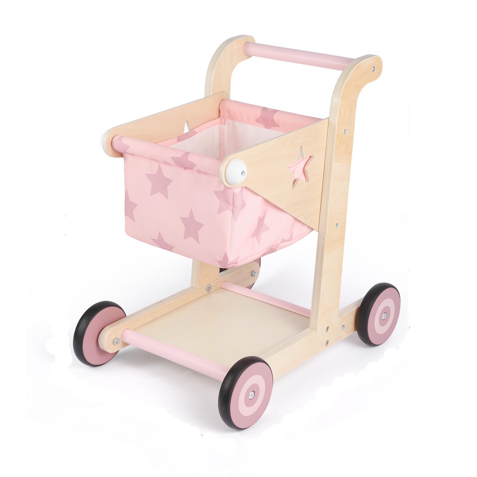 Asweets 2-in-1 Lauflernwagen Holz, Puppenwagen zum Schieben und Ziehen, Baby Walker, Kleinkindspielzeug, Geschenk für Kleinekinder ab 12 Monate+ (Pink)